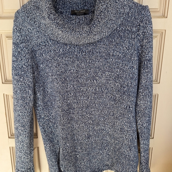 White House Black Market SzS Blue Knit Cowl Neck Sweater Long Sleeves Slit Hem - Picture 9 of 11